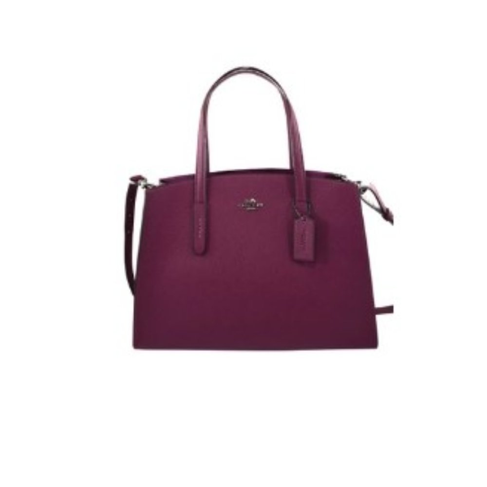 Authentic COACH CHARLIE MEDIUM CARRYALL WILDBERRY IN PEBBLE LEATHER